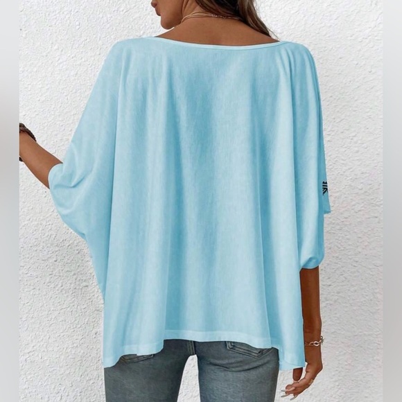 Blue Asymmetrical Dolman Sleeve Sweater - Picture 2 of 10